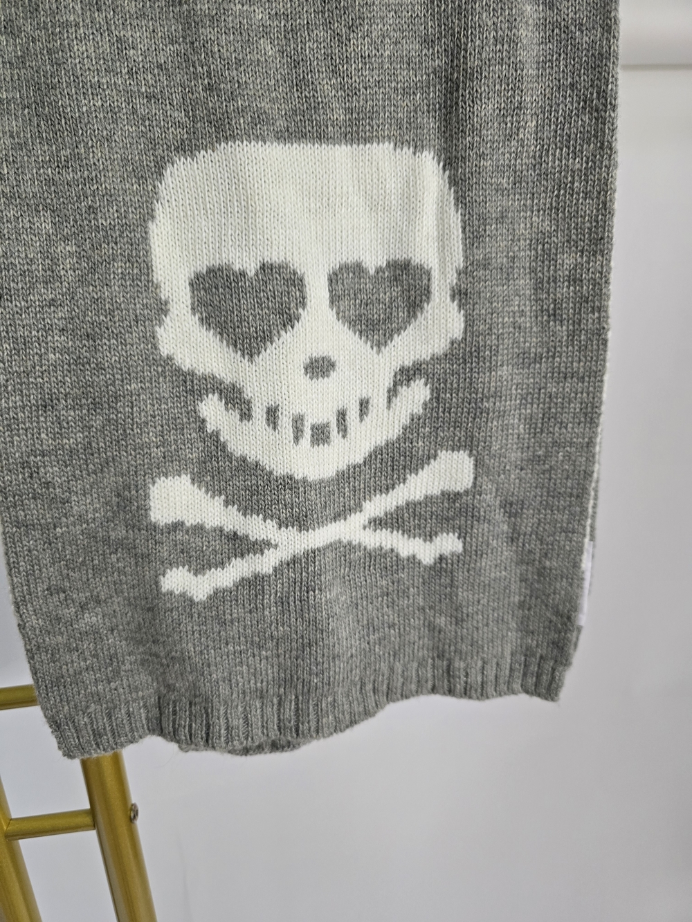 Mark & Graham Gray and White Skull Knit Scarf Crossbones Hearts Extra Long